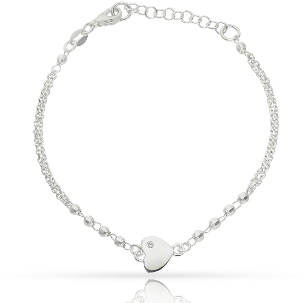 PULSERA PLATA 925MM CORAZON + BOLAS