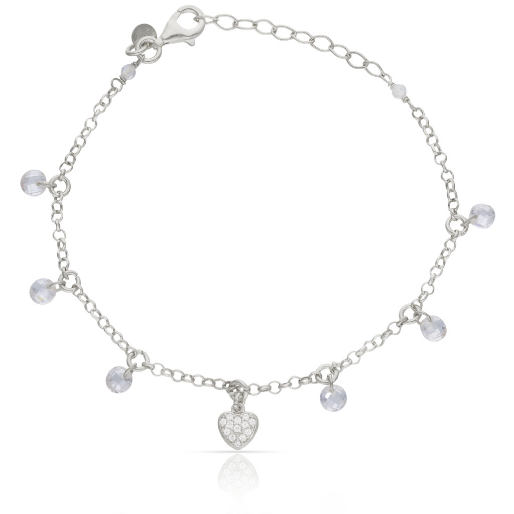 PULSERA PLATA 925MM CORAZON + CIRCONITAS