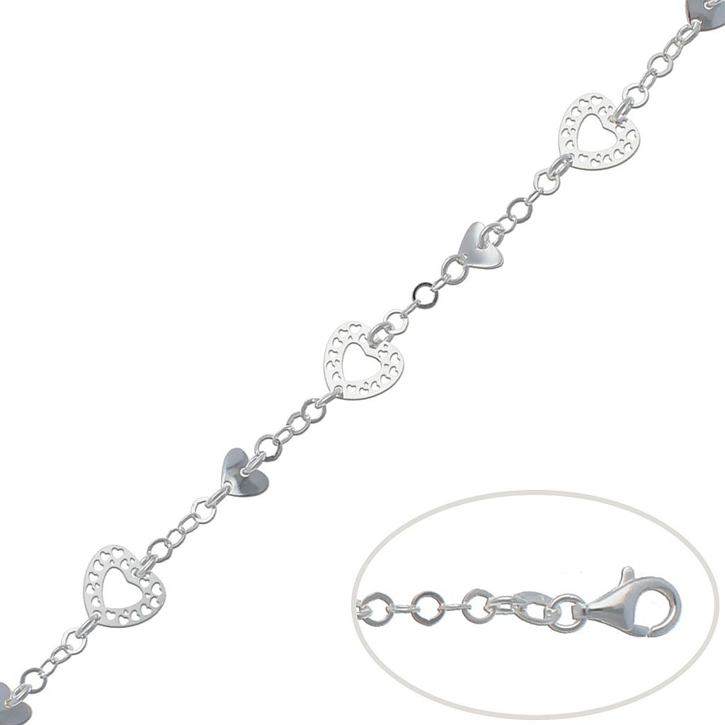 PULSERA PLATA 925MM CORAZONES