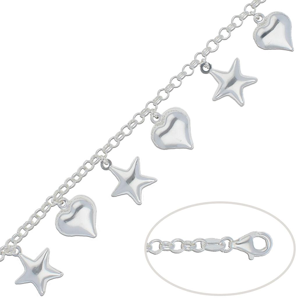PULSERA PLATA 925MM ESTRELLAS - CORAZONES