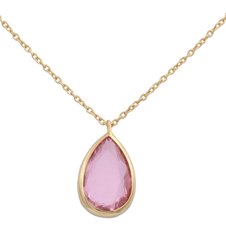 GARGANTILLA LAGRIMA ORO 18KL PIEDRA ROSA