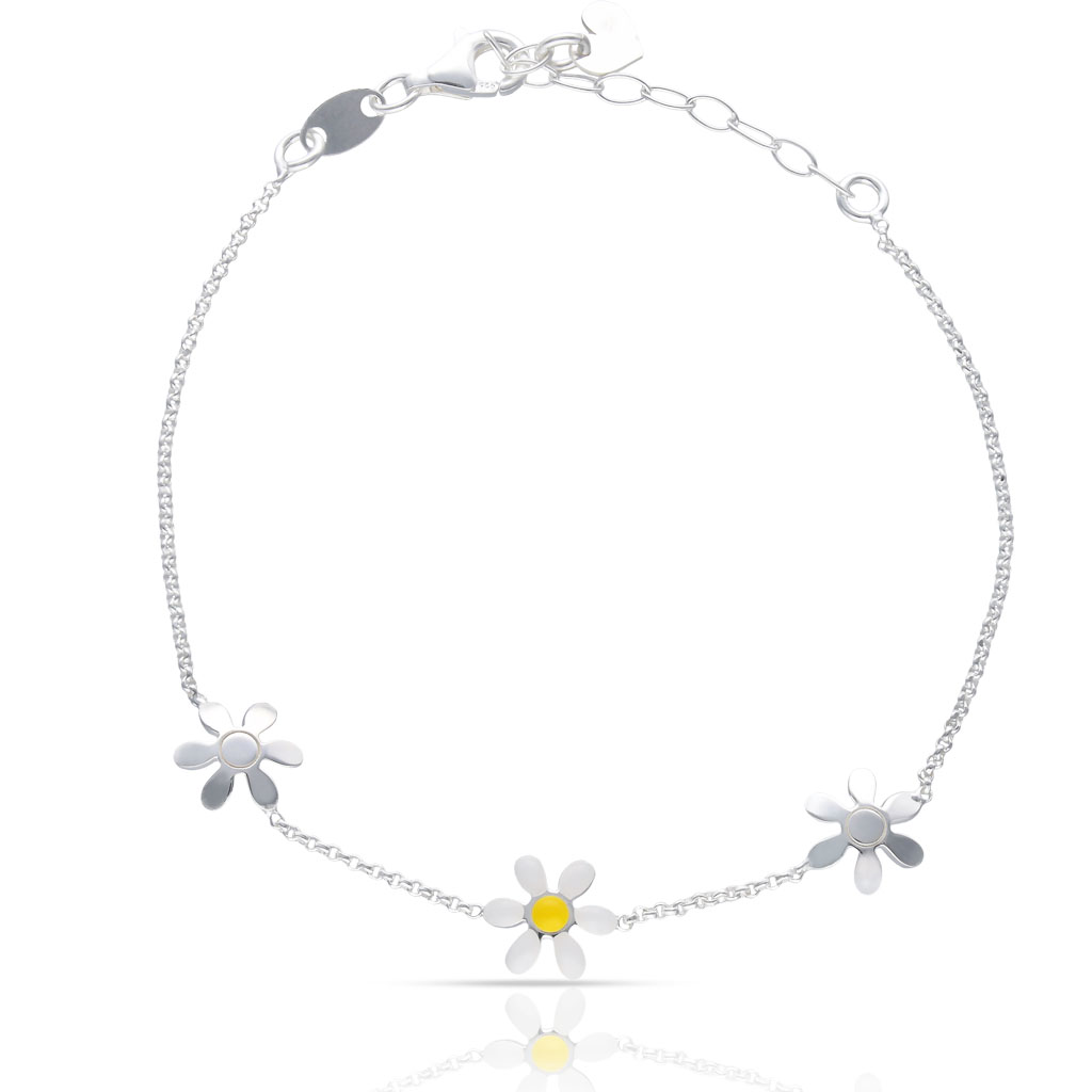 PULSERA PLATA 925MM MARGARITAS + ESMALTADO