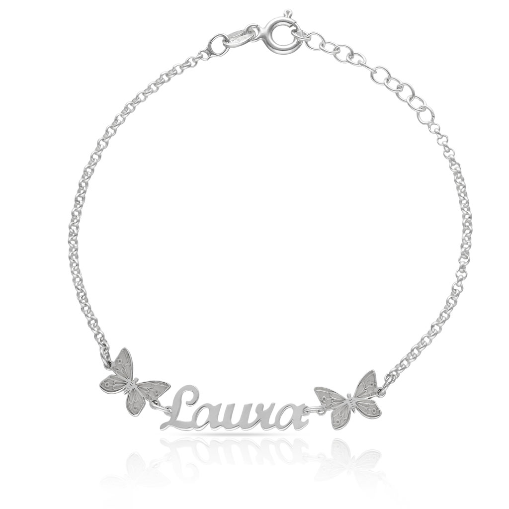 PULSERA PLATA 925MM NOMBRE LETRA INGLESA + MARIPOSAS