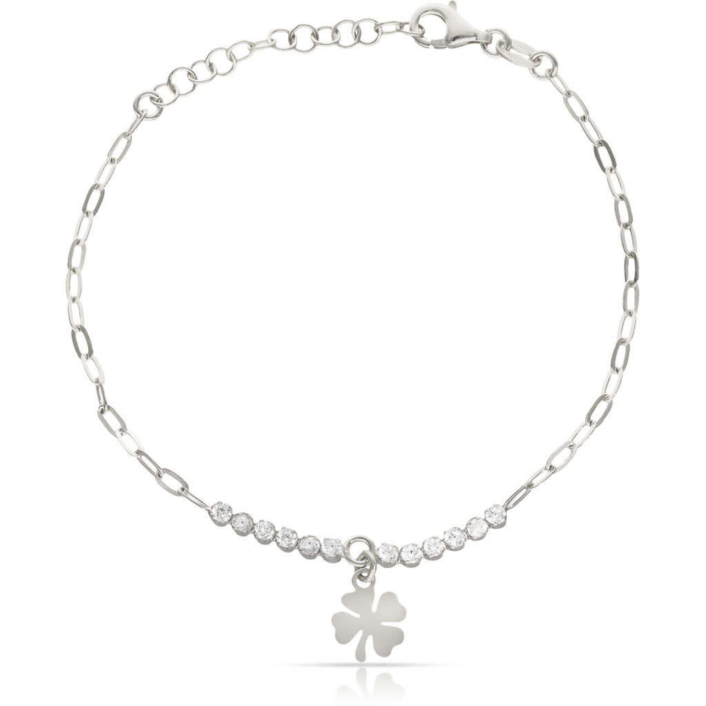 PULSERA PLATA 925MM TREBOL DE LA SUERTE + CIRCONITAS