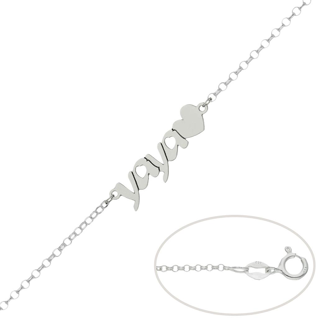 PULSERA PLATA 925MM YAYA + CORAZON