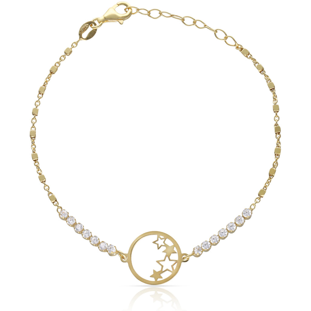 PULSERA PLATA CHAPADA EN ORO CIRCULO ESTRELLAS