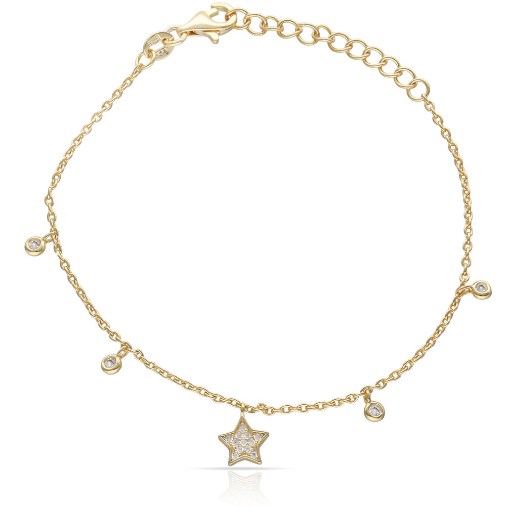 PULSERA PLATA CHAPADA EN ORO ESTRELLA + CIRCONITAS