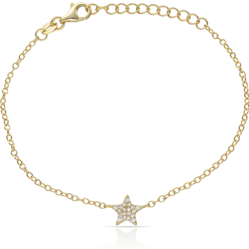 PULSERA PLATA CHAPADA EN ORO ESTRELLA CIRCONITAS