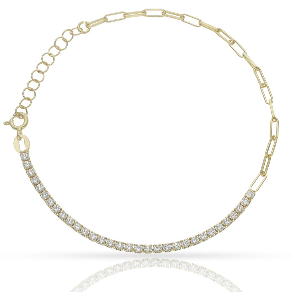 PULSERA PLATA CHAPADA ORO CIRCONITAS + ESLABONES