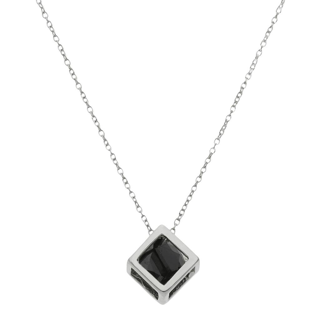 GARGANTILLA ORO BLANCO 18KL CUBO + PIEDRA NEGRA