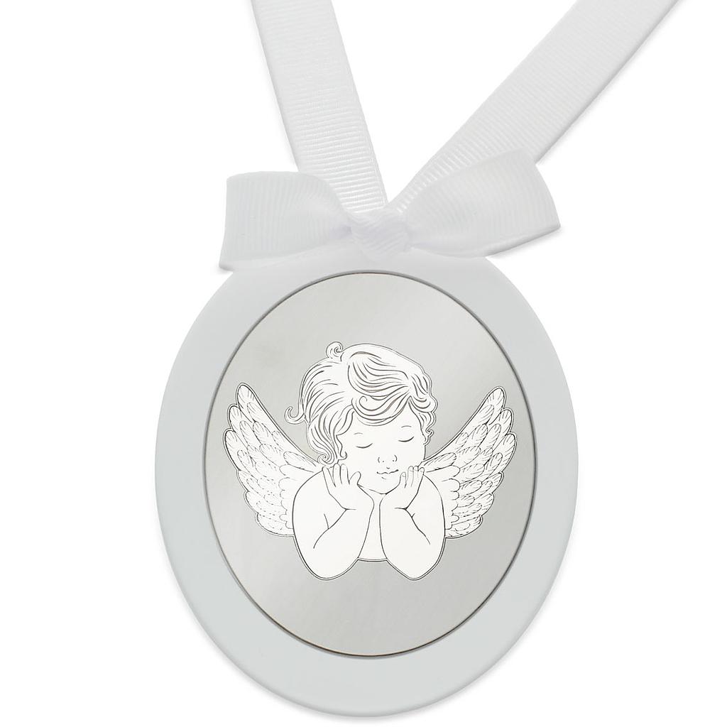 MEDALLA CUNA OVALADA ANGEL PLATA 925MM