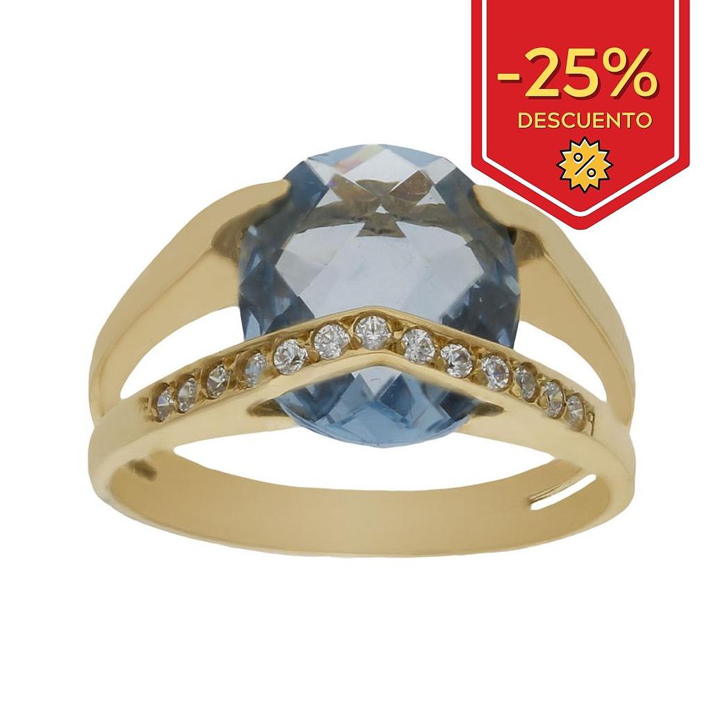 SORTIJA ORO 18KL - PIEDRA AZUL + CIRCONITAS