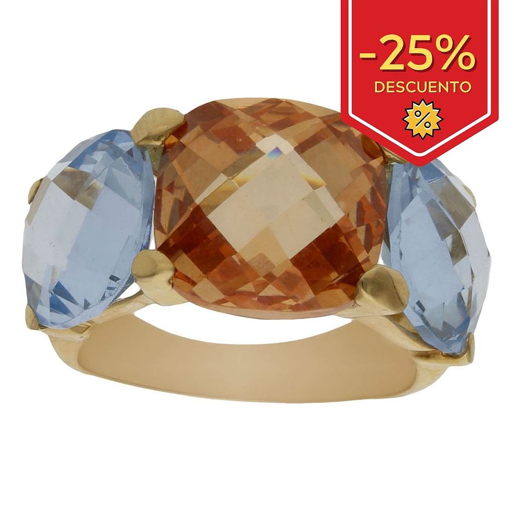 SORTIJA ORO 18KL - PIEDRAS AZUL Y CHAMPAN
