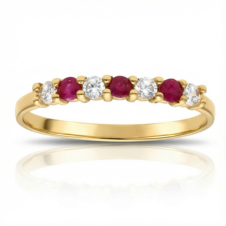 SORTIJA ORO 18KL 3 RUBIES FINOS + CIRCONITAS