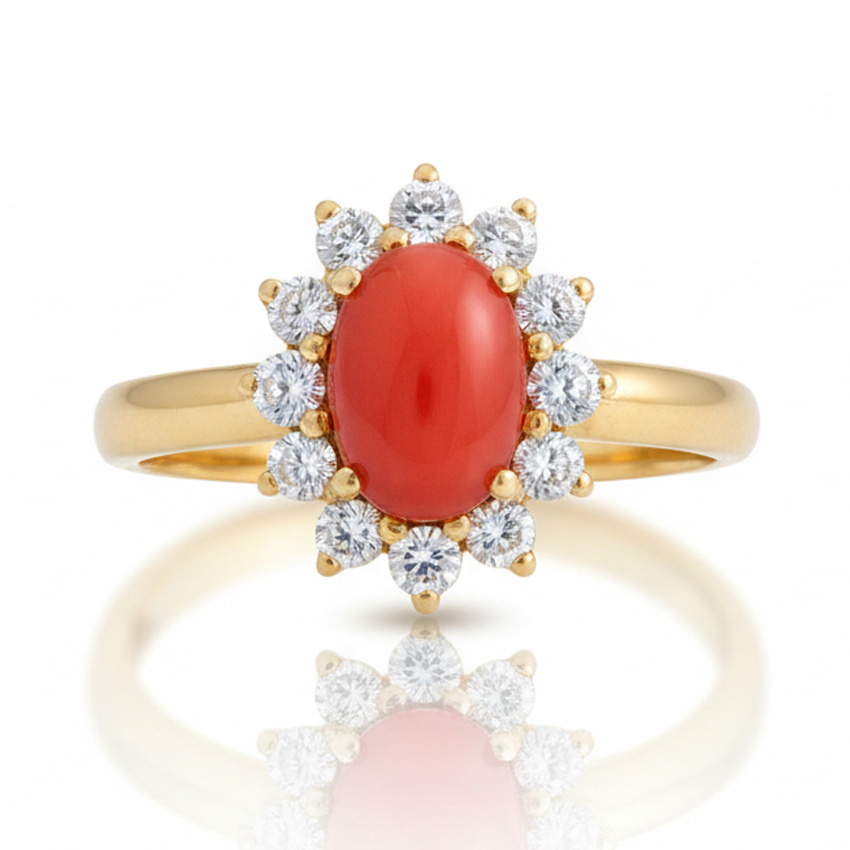 SORTIJA ORO 18KL CORAL SINTETICO