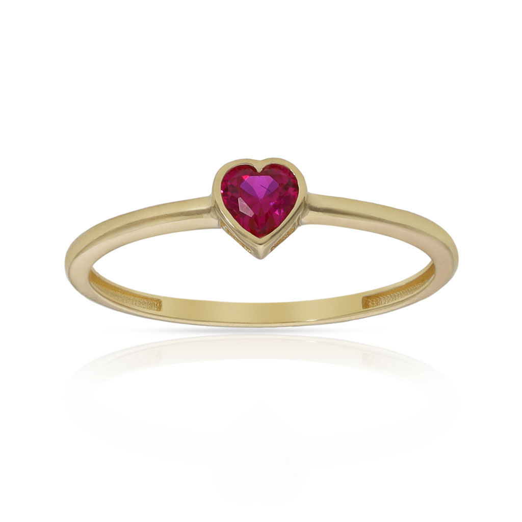 SORTIJA ORO 18KL CORAZON PIEDRA ROJA