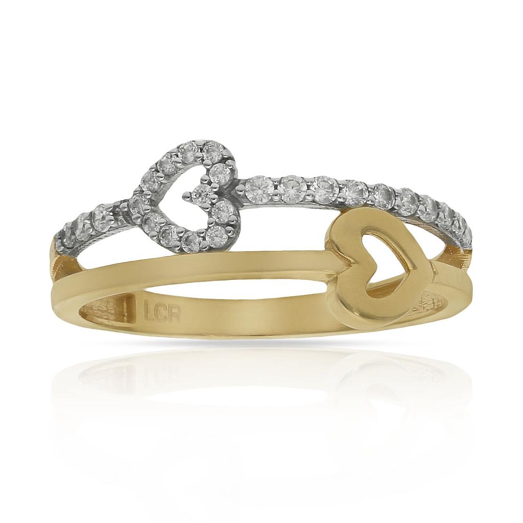 SORTIJA ORO 18KL CORAZONES CIRCONITAS