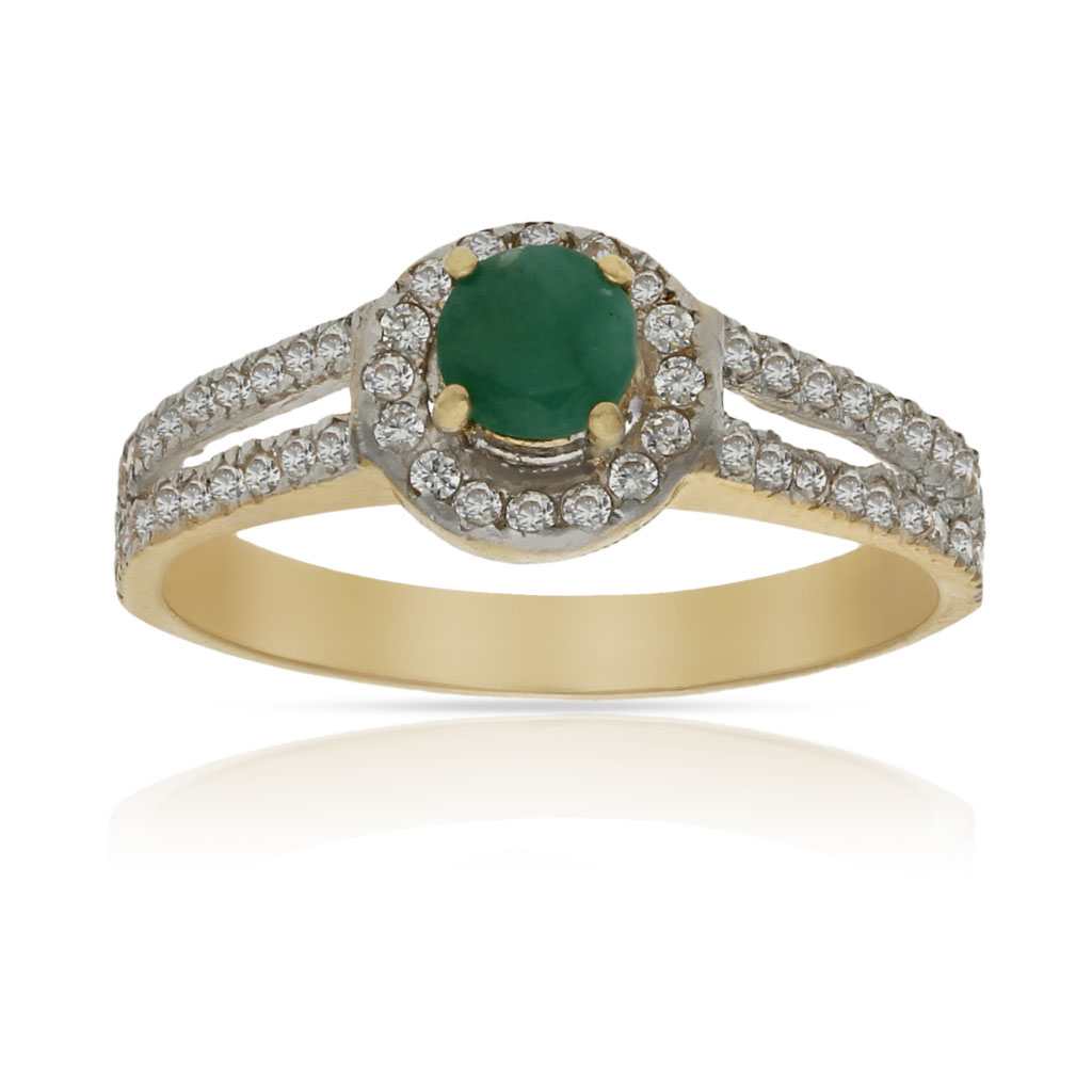 SORTIJA ORO 18KL ESMERALDA FINA + CIRCONITAS