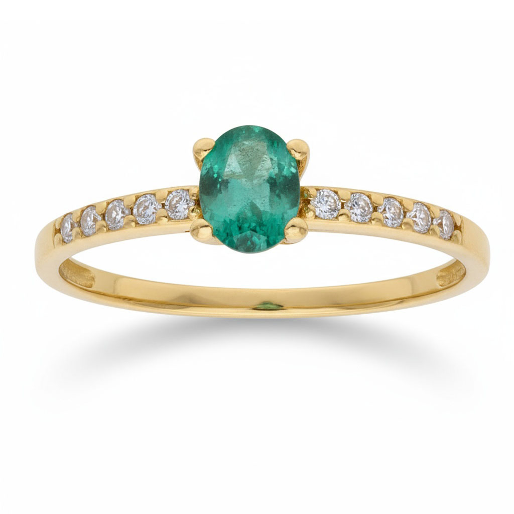 SORTIJA ORO 18KL ESMERALDA FINA + CIRCONITAS