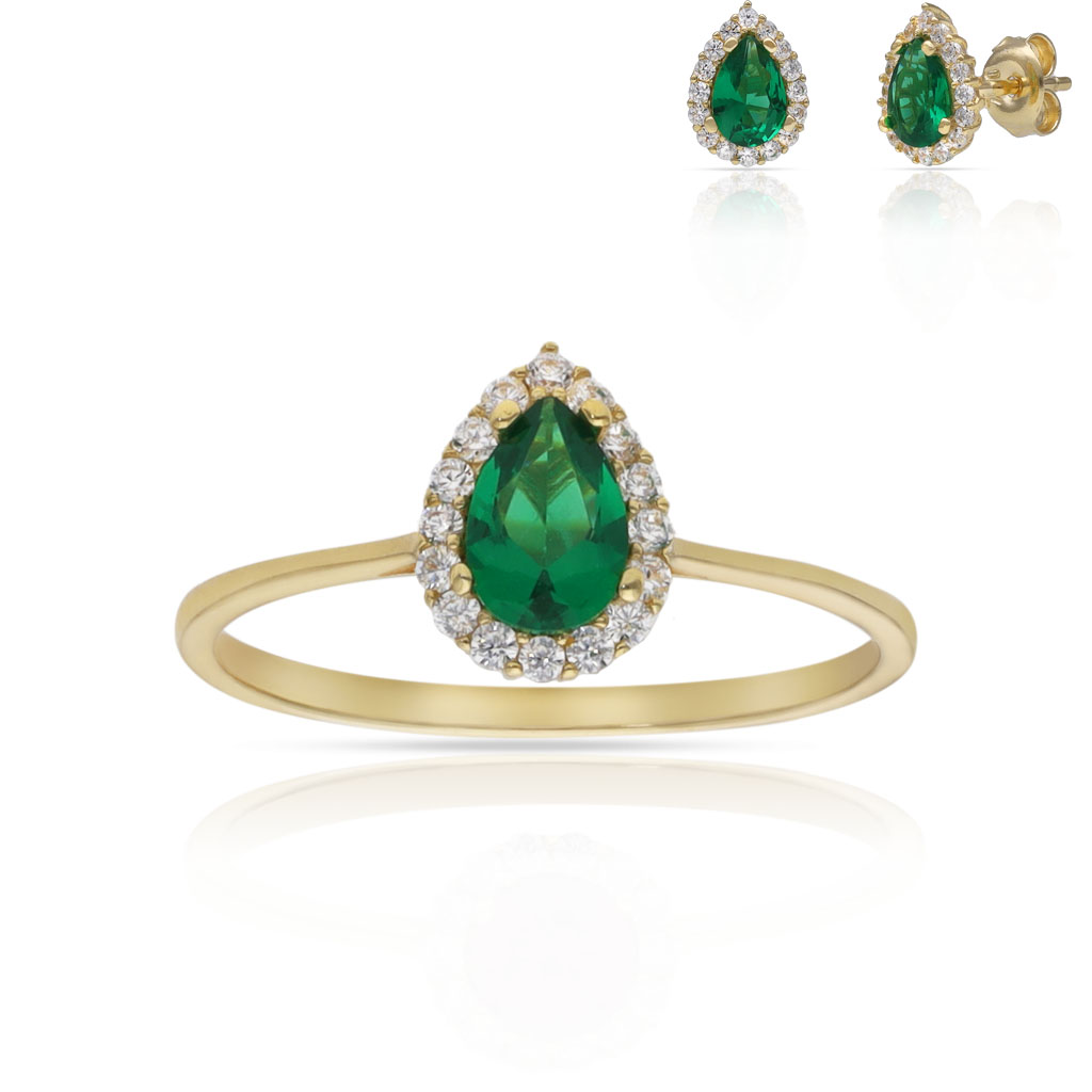 SORTIJA ORO 18KL LAGRIMA PIEDRA VERDE - 6x9MM