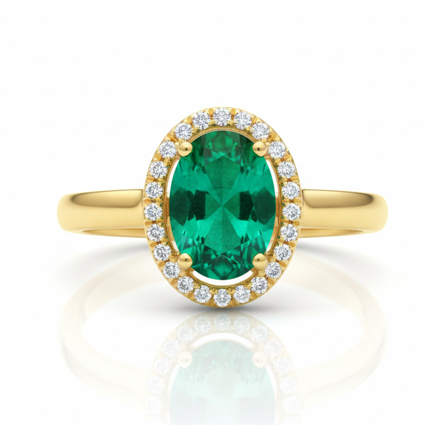 SORTIJA ORO 18KL PIEDRA VERDE + CIRCONITAS