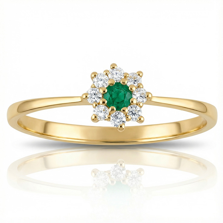 SORTIJA ORO 18KL ROSETON ESMERALDA FINA + CIRCONITAS