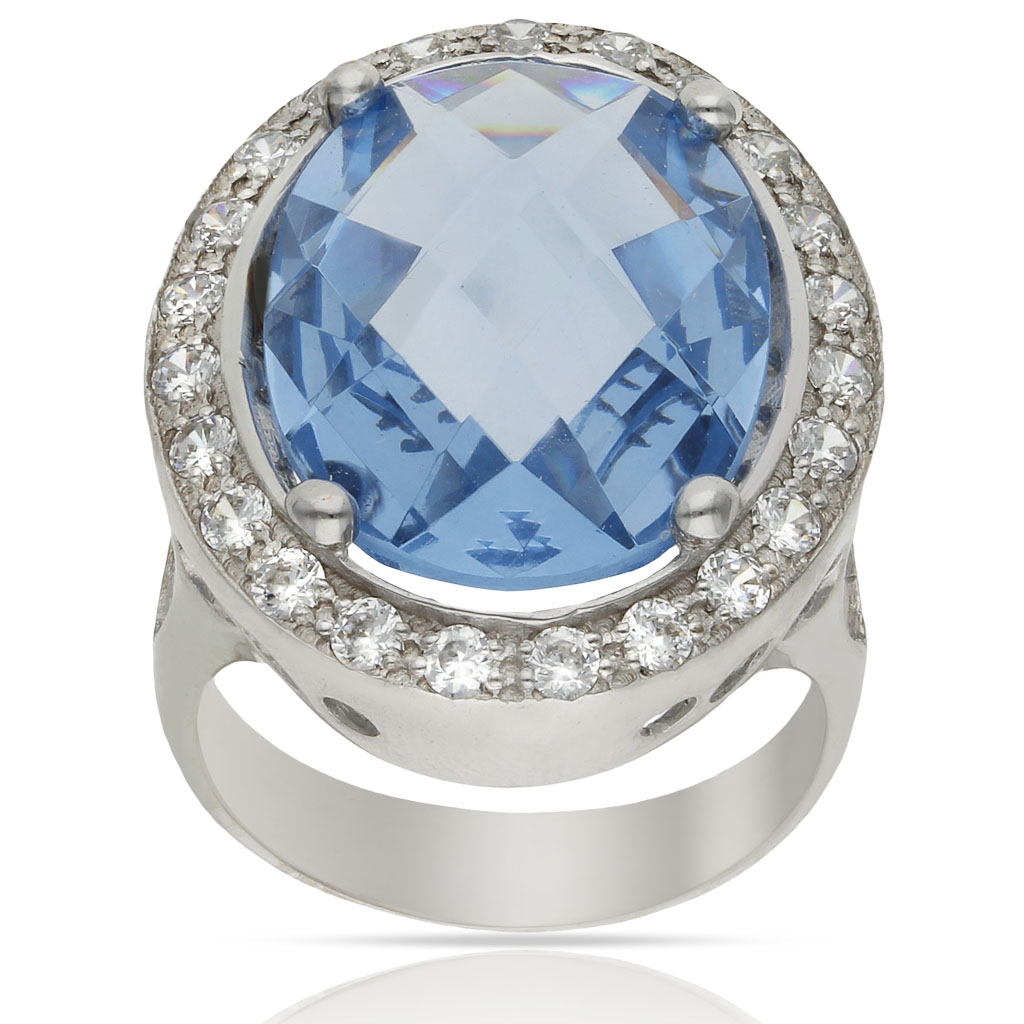 SORTIJA ORO BLANCO 18KL - PIEDRA AZUL