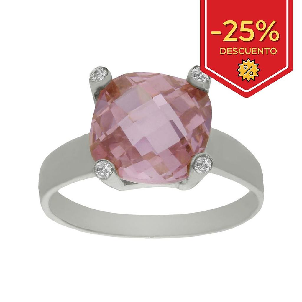 SORTIJA ORO BLANCO 18KL - PIEDRA ROSA+CIRCONITAS