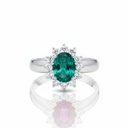 SORTIJA ORO BLANCO 18KL DIAMANTES + ESMERALDA FINA