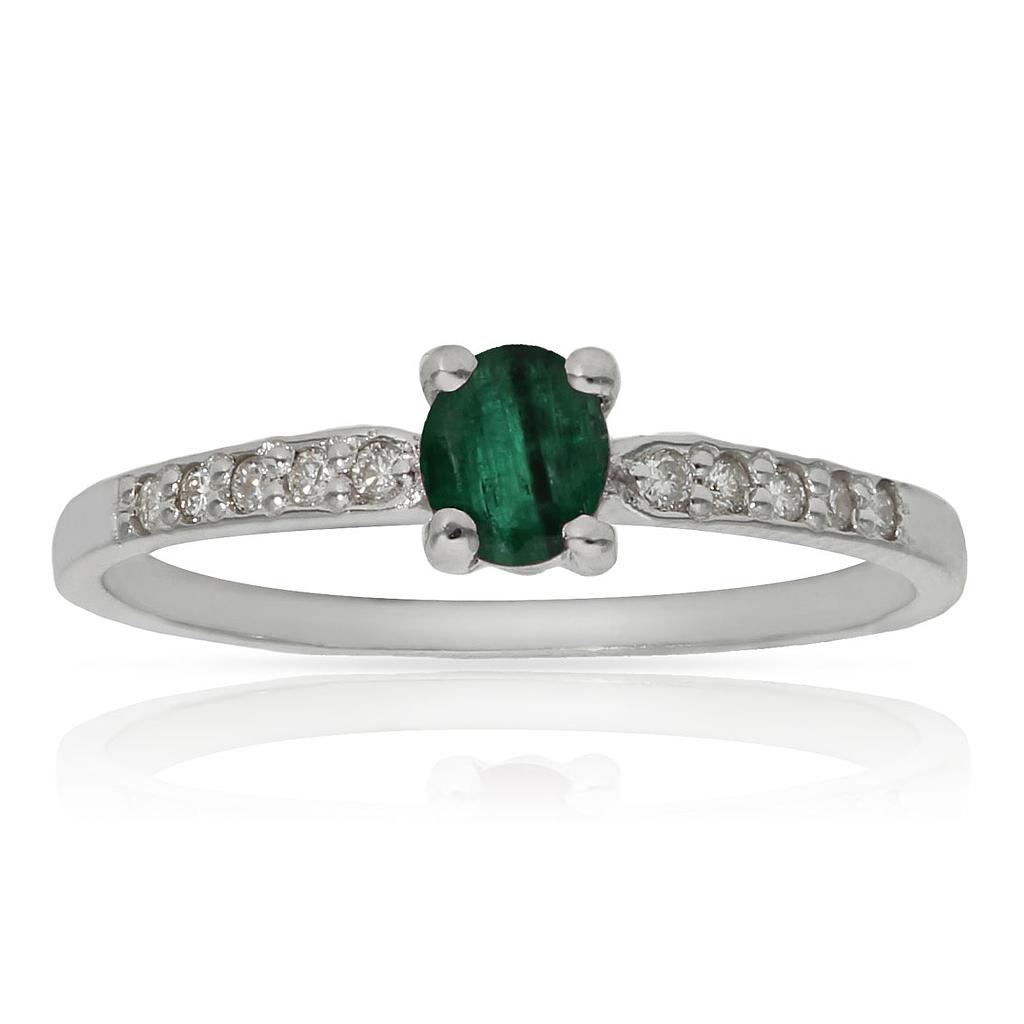 SORTIJA ORO BLANCO 18KL ESMERALDA + DIAMANTES