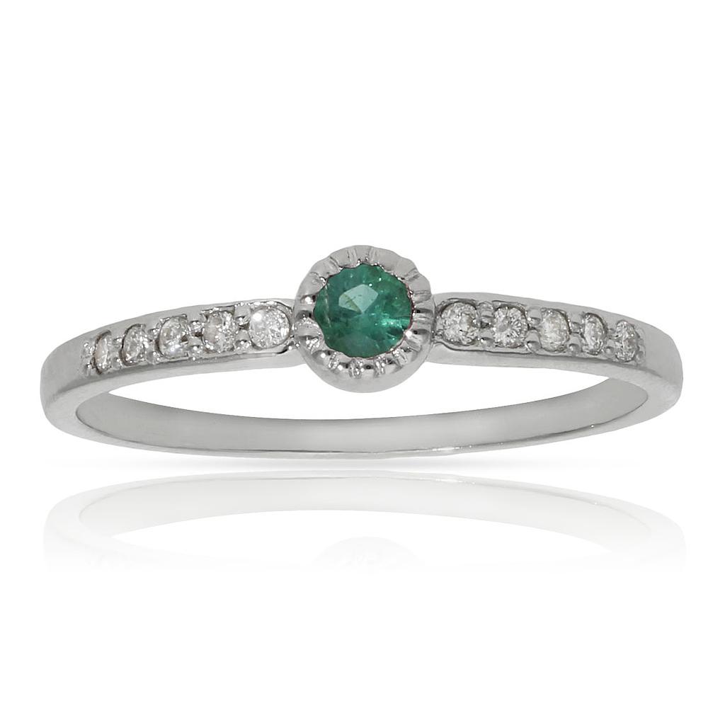 SORTIJA ORO BLANCO 18KL ESMERALDA + DIAMANTES