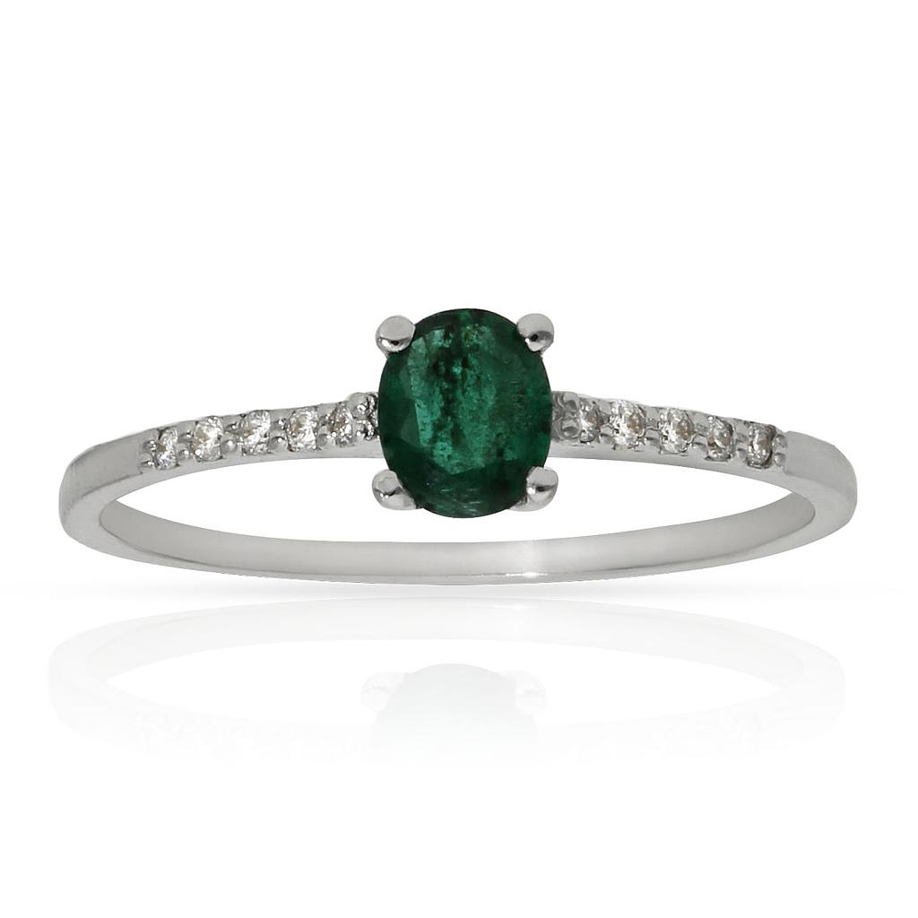 SORTIJA ORO BLANCO 18KL ESMERALDA + DIAMANTES - STOCK