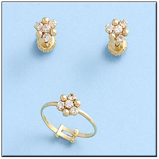 PENDIENTES BEBE FLOR EN ORO DE 18KL