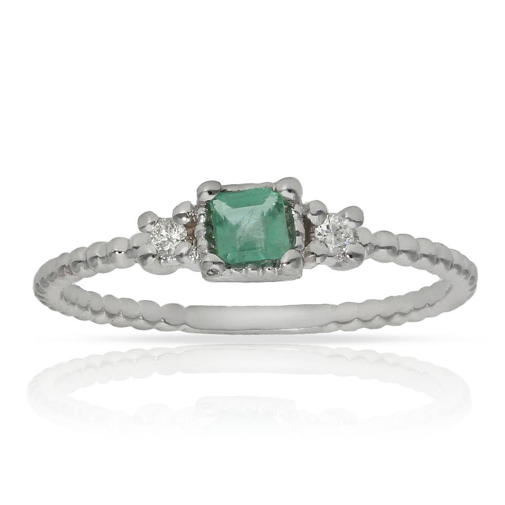 SORTIJA ORO BLANCO 18KL ESMERALDA + DIAMANTES - STOCK