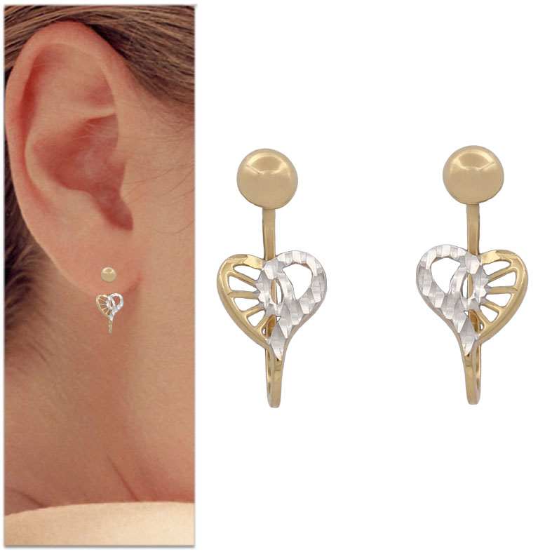 PENDIENTES BICOLOR CORAZONES ORO 18KL
