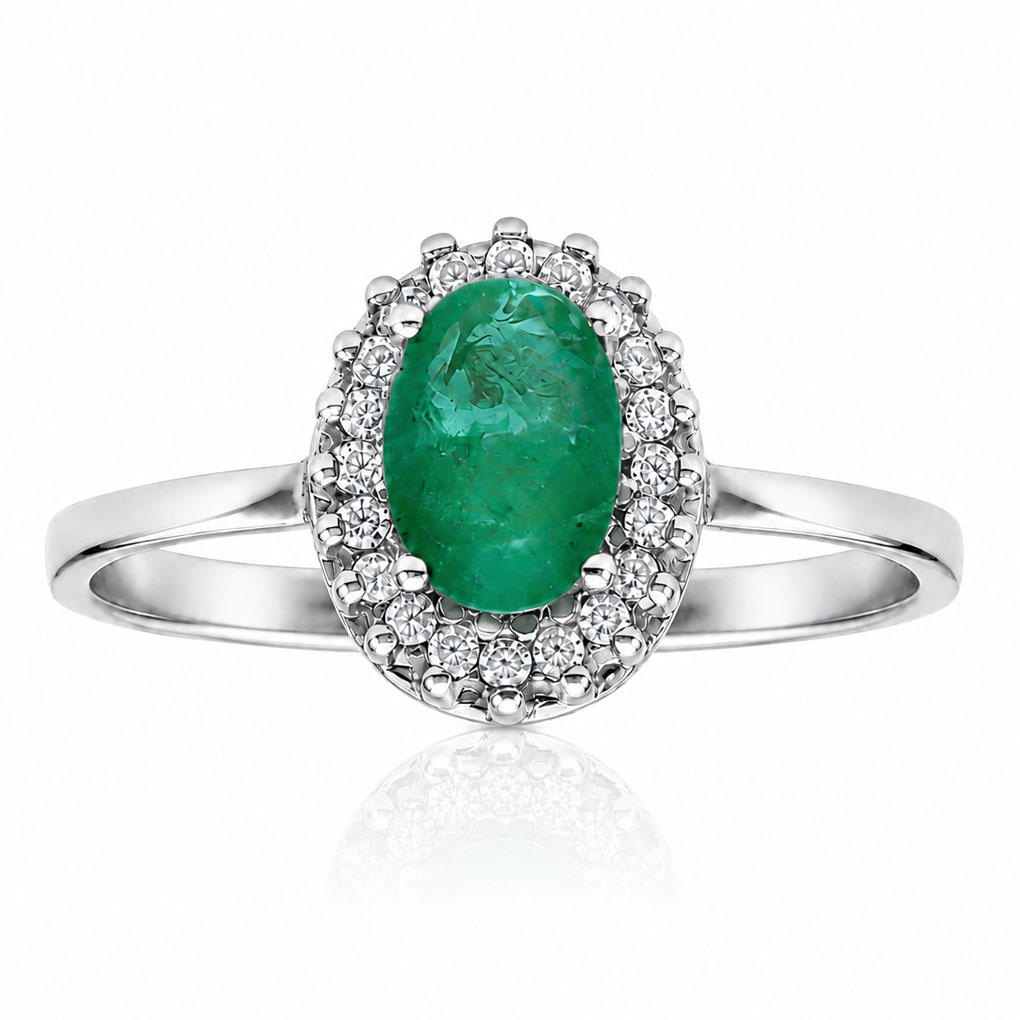 SORTIJA ORO BLANCO 18KL ESMERALDA FINA