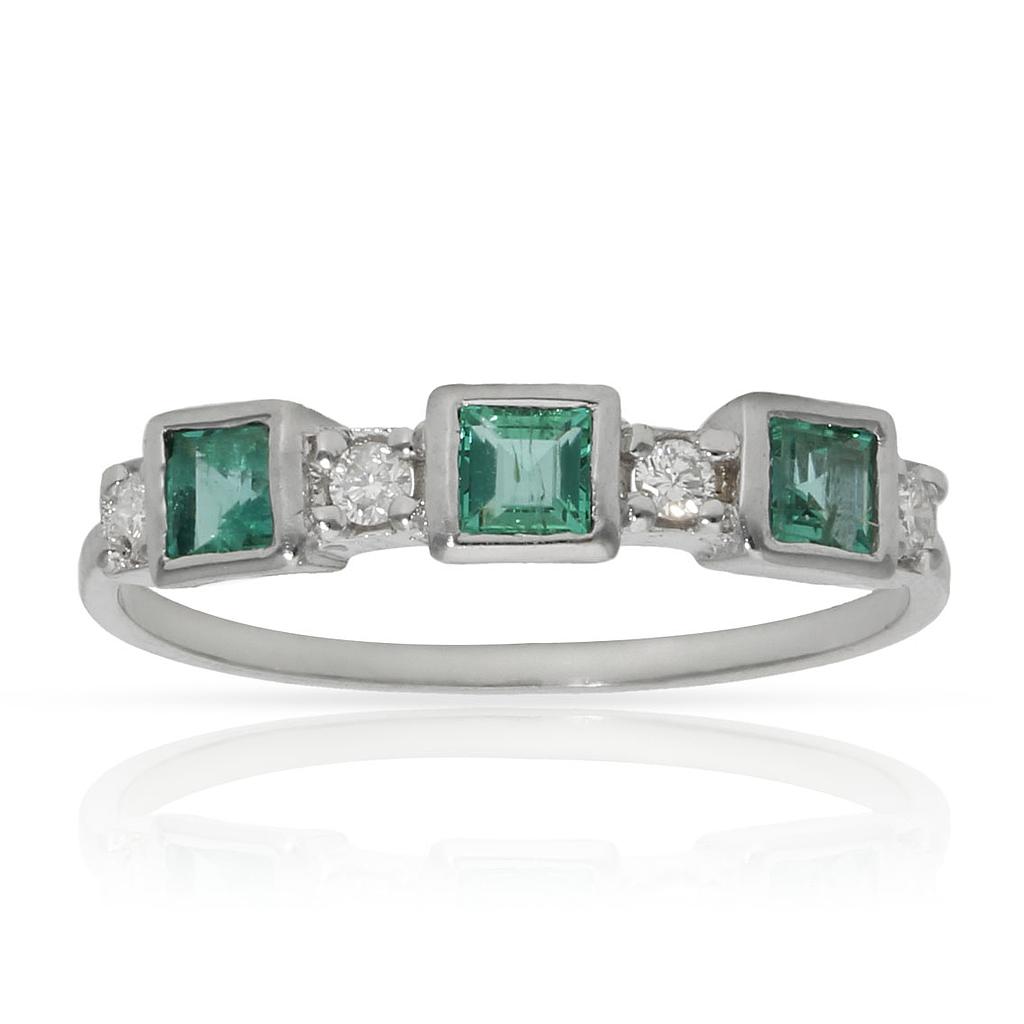 SORTIJA ORO BLANCO 18KL ESMERALDAS + DIAMANTES