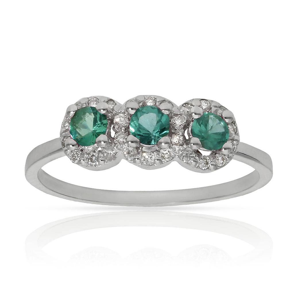 SORTIJA ORO BLANCO 18KL ESMERALDAS + DIAMANTES