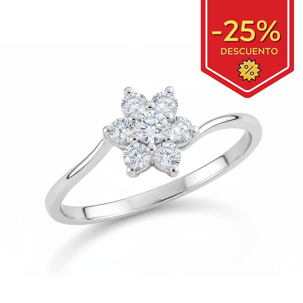 SORTIJA ORO BLANCO 18KL ROSETON CIRCONITAS