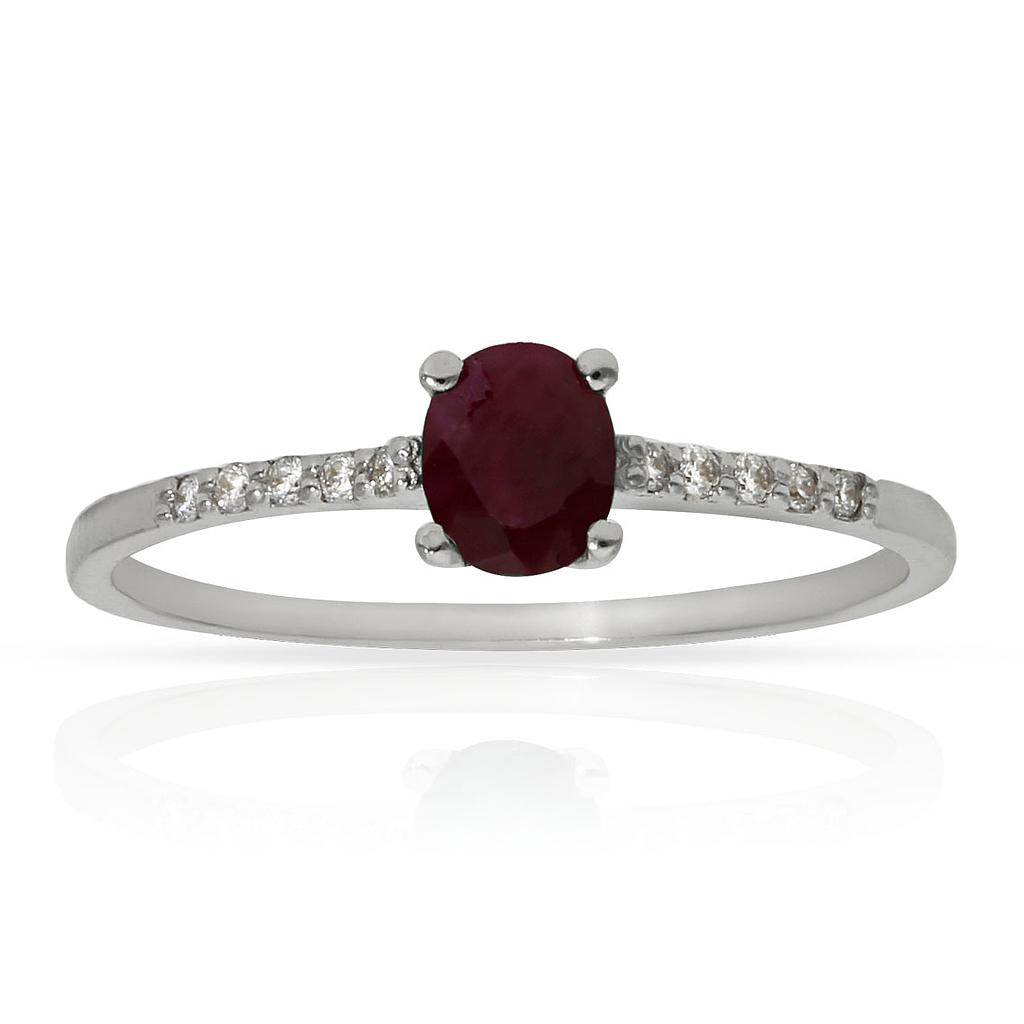 SORTIJA ORO BLANCO 18KL RUBI + DIAMANTES
