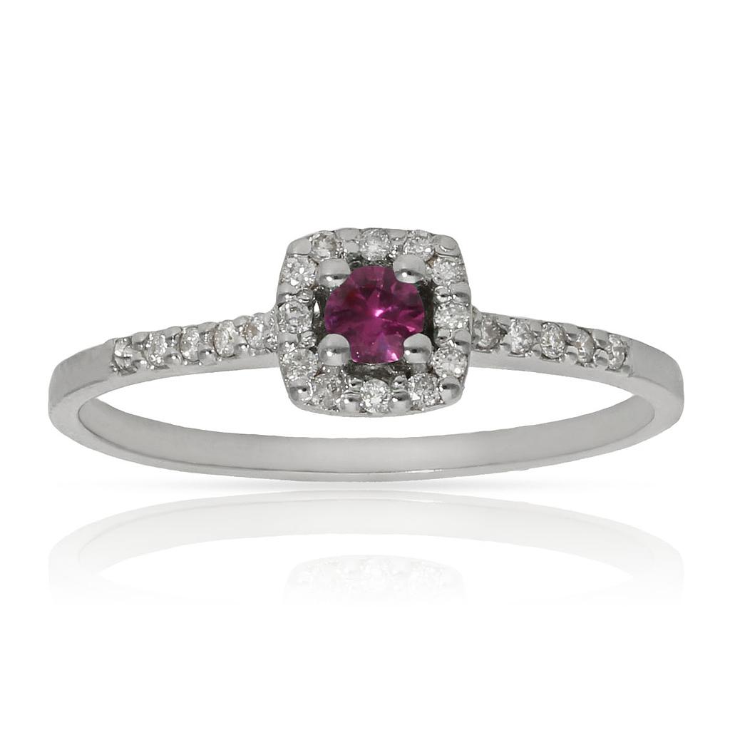 SORTIJA ORO BLANCO 18KL RUBI + DIAMANTES - STOCK
