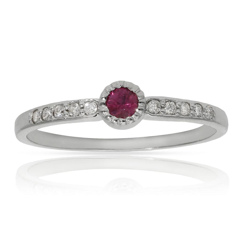SORTIJA ORO BLANCO 18KL RUBI + DIAMANTES - STOCK