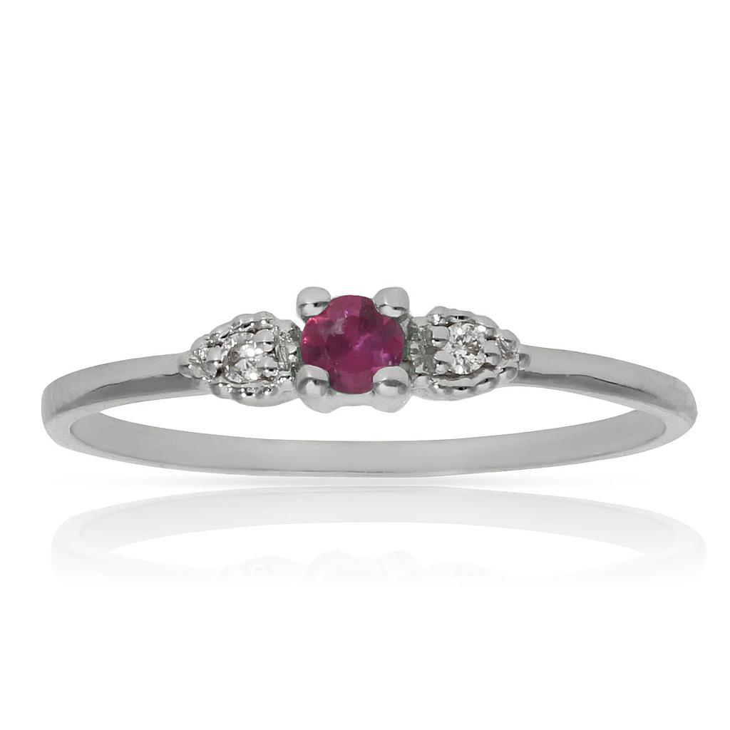 SORTIJA ORO BLANCO 18KL RUBI + DIAMANTES - STOCK