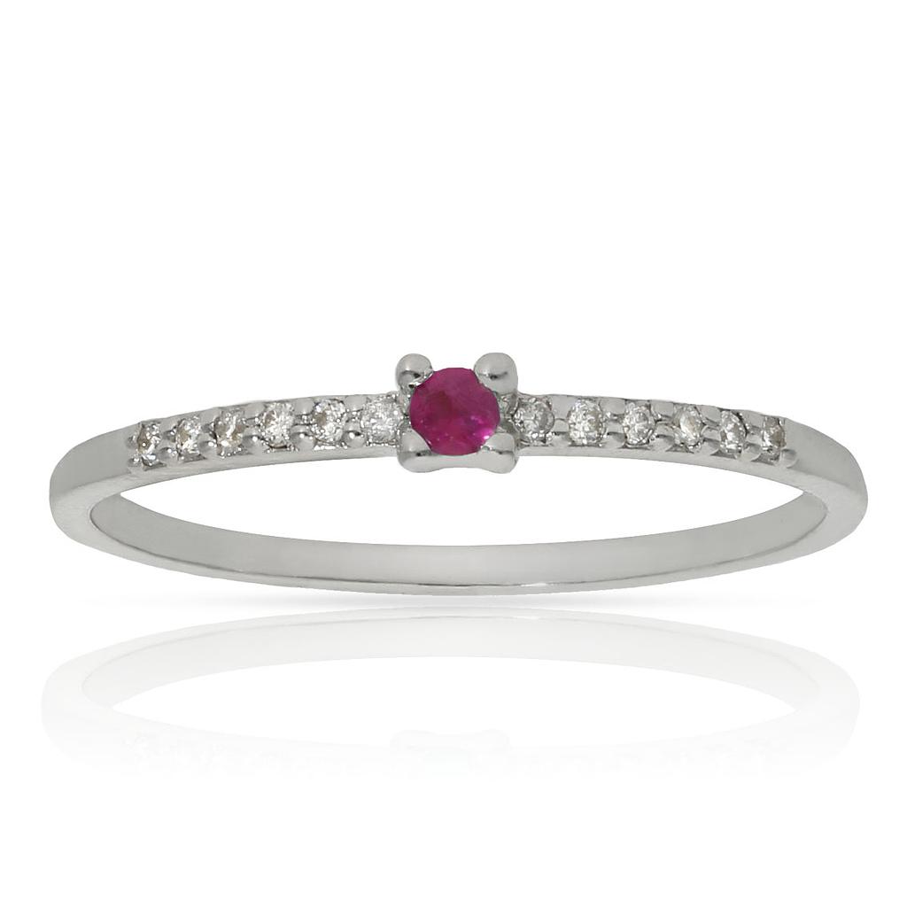 SORTIJA ORO BLANCO 18KL RUBI + DIAMANTES - STOCK