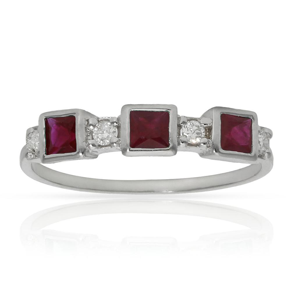 SORTIJA ORO BLANCO 18KL RUBIES + DIAMANTES