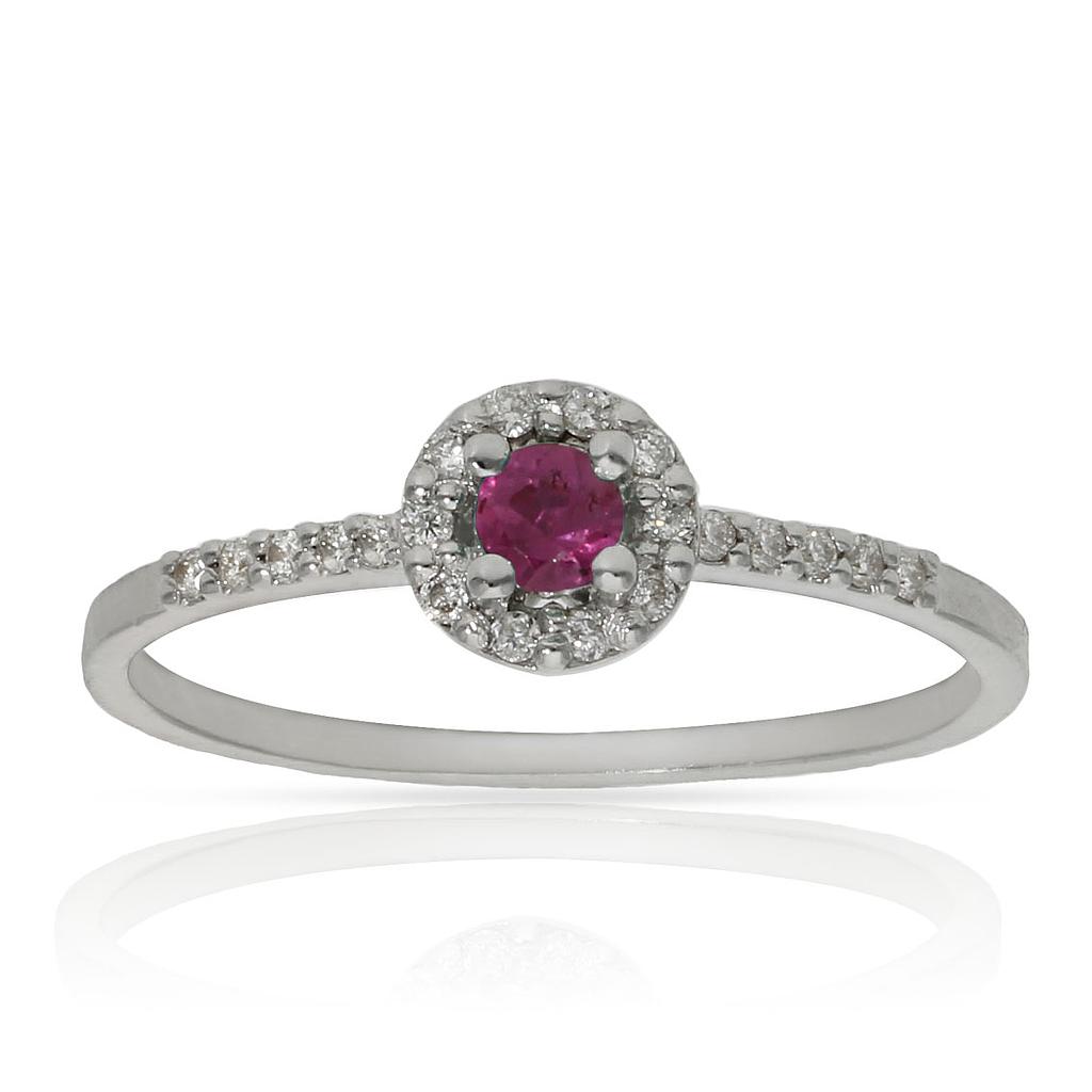 SORTIJA ORO BLANCO 18KL RUBÍ + DIAMANTES - STOCK