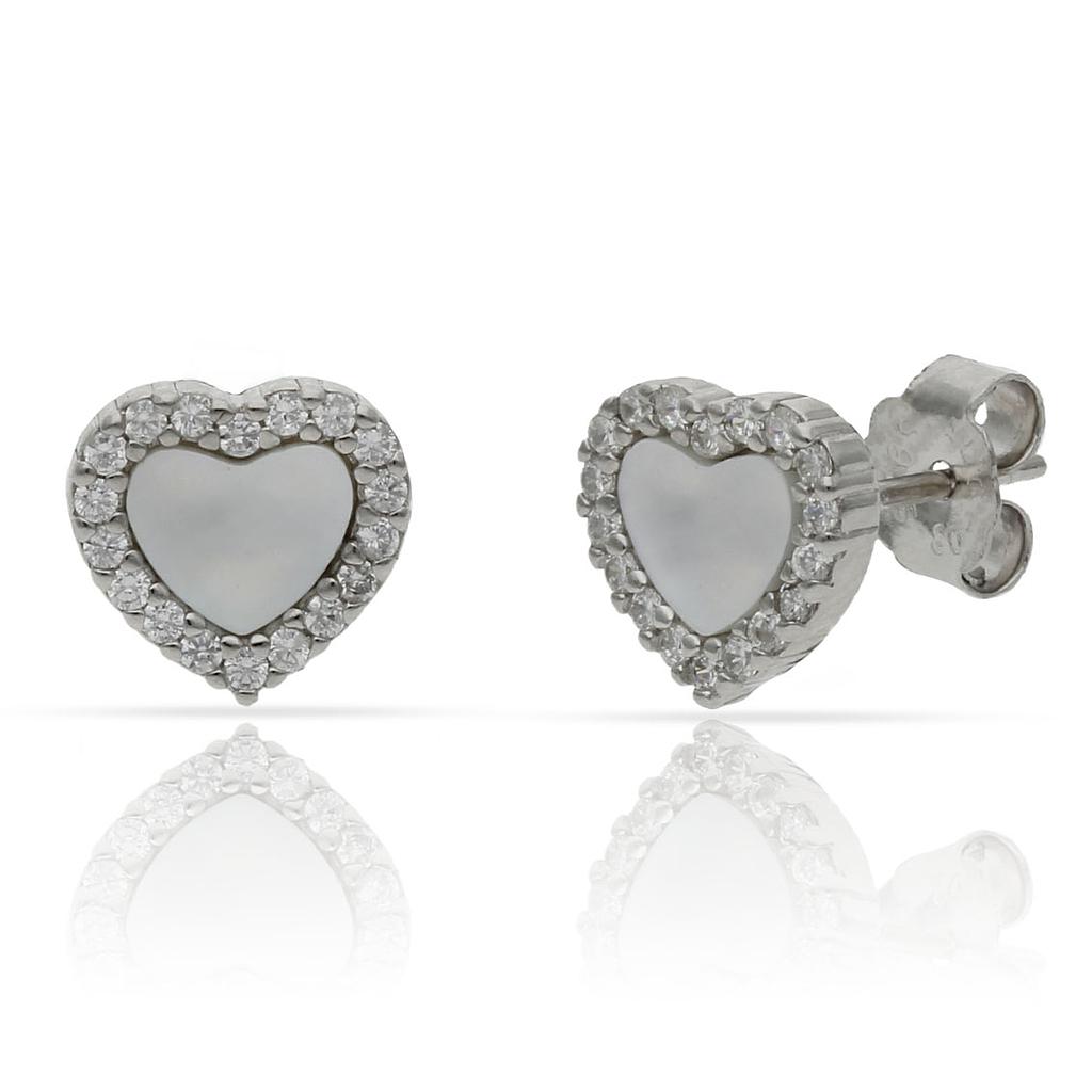 PENDIENTES CORAZON NACAR CIRCONITAS PLATA 925MM - 8.50MM