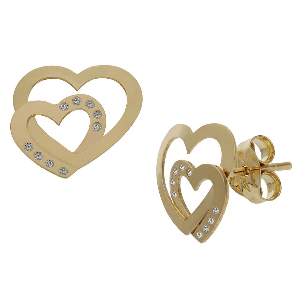 PENDIENTES CORAZONES ORO 18KL CIRCONITAS - 10x9MM