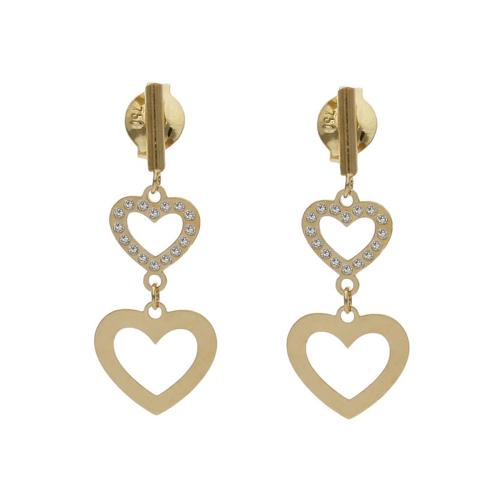 PENDIENTES CORAZONES ORO 18KL CIRCONITAS - 8x22MM