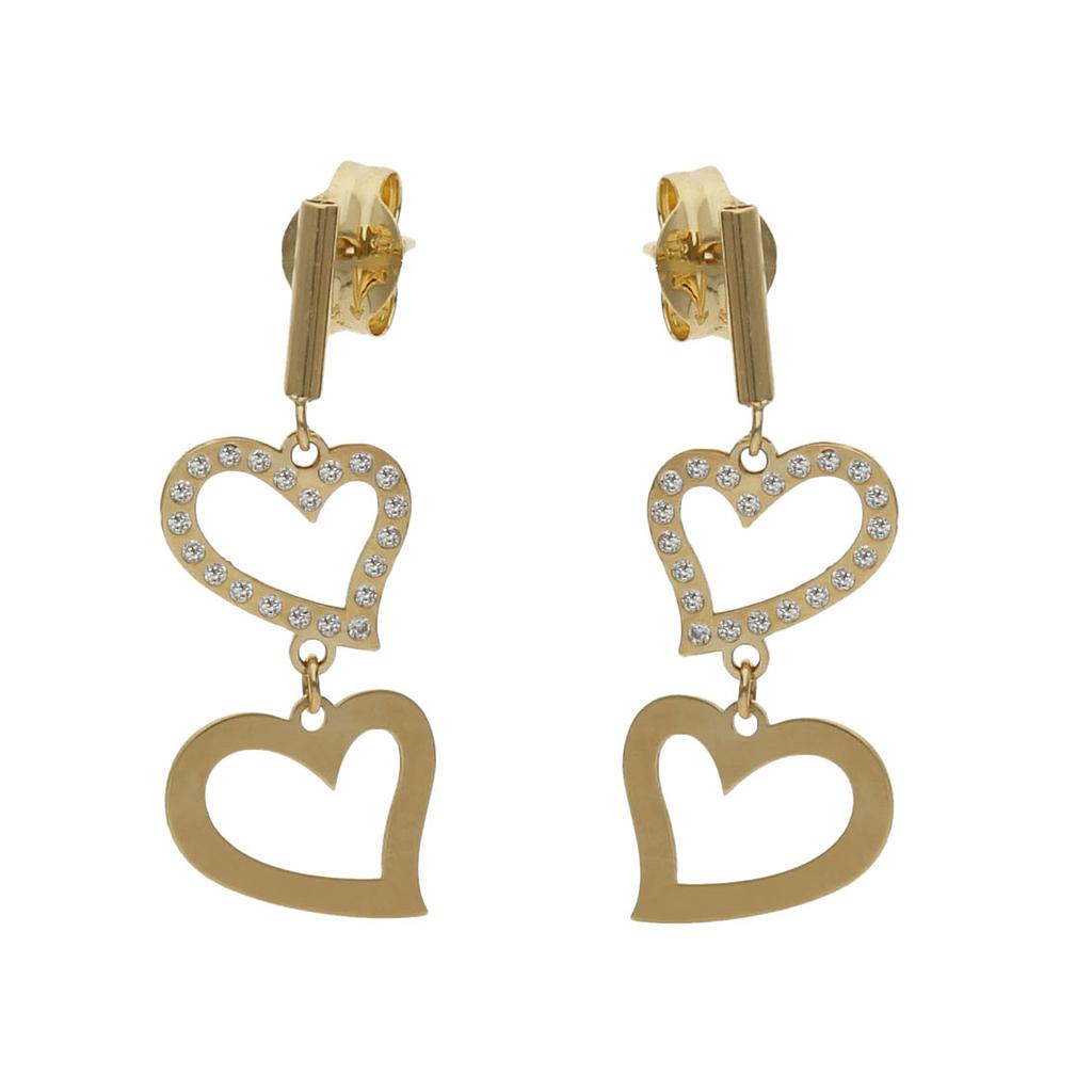 PENDIENTES CORAZONES ORO 18KL CIRCONITAS - 8x22MM